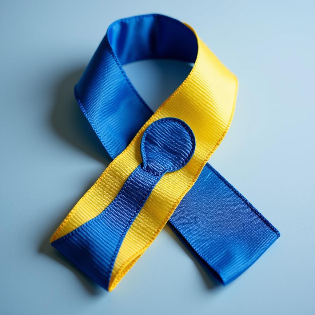 Blue and yellow awareness ribbon for Down Syndrome