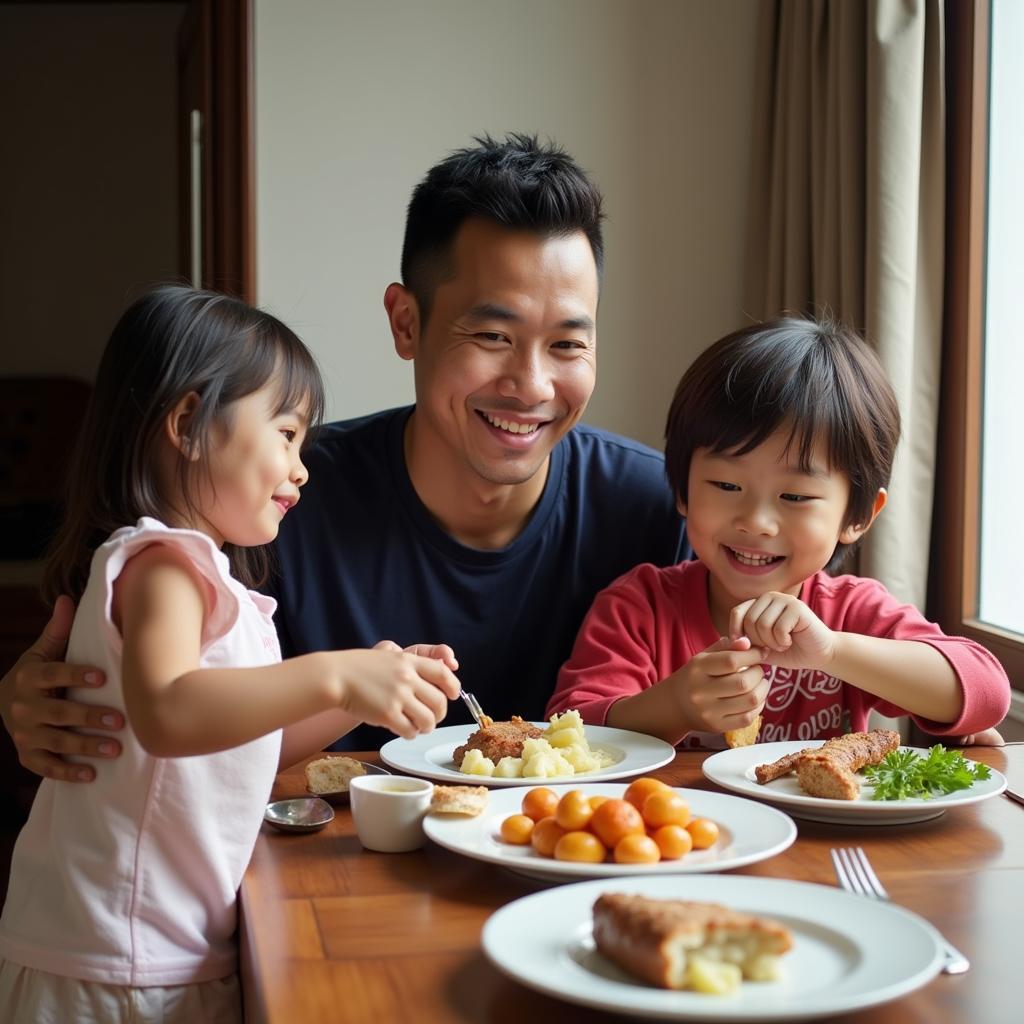 Duy Manh enjoying quality family time with his wife and children.