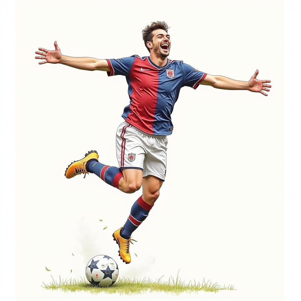 Dynamic pose of a football player celebrating a goal