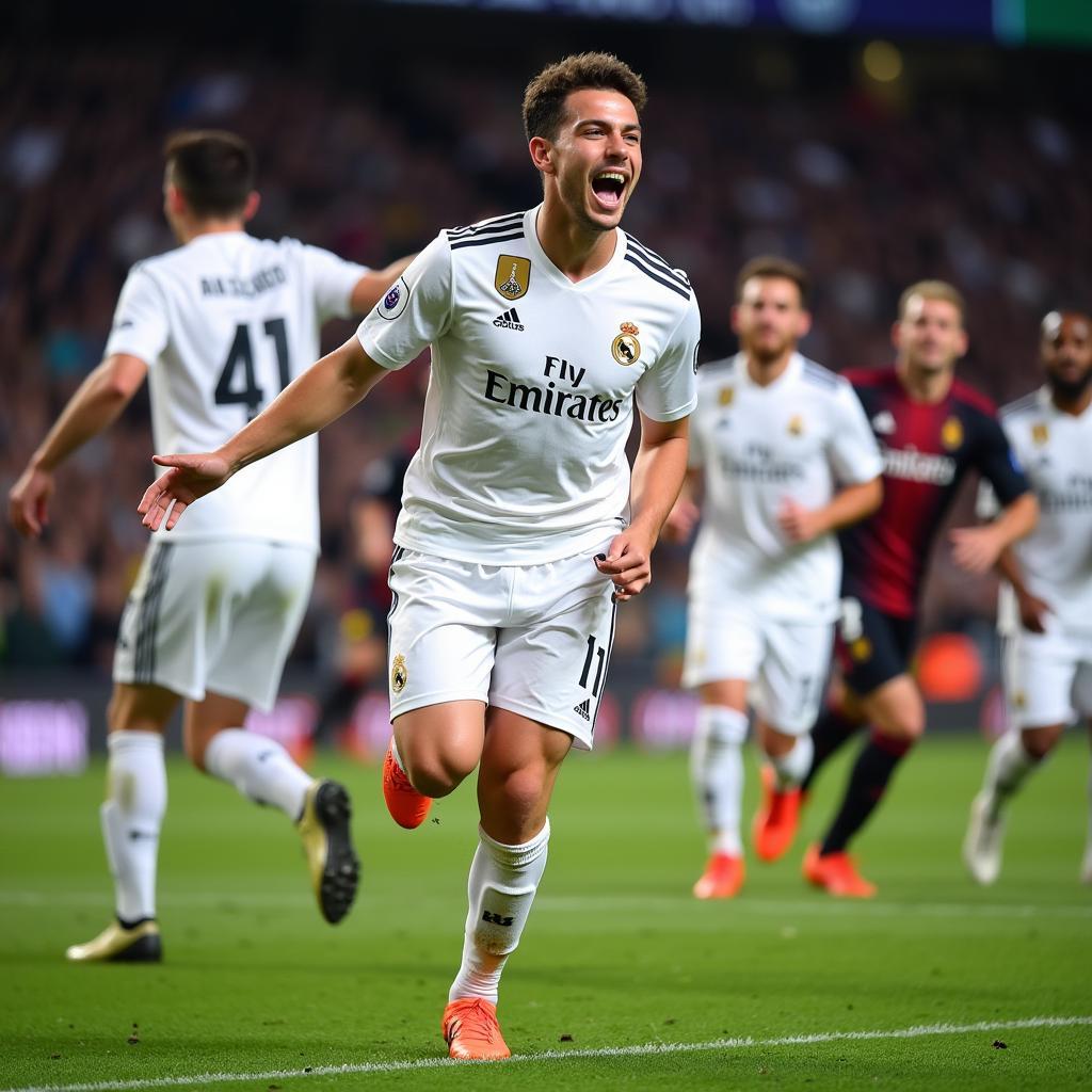 Eden Hazard celebrating a goal for Real Madrid