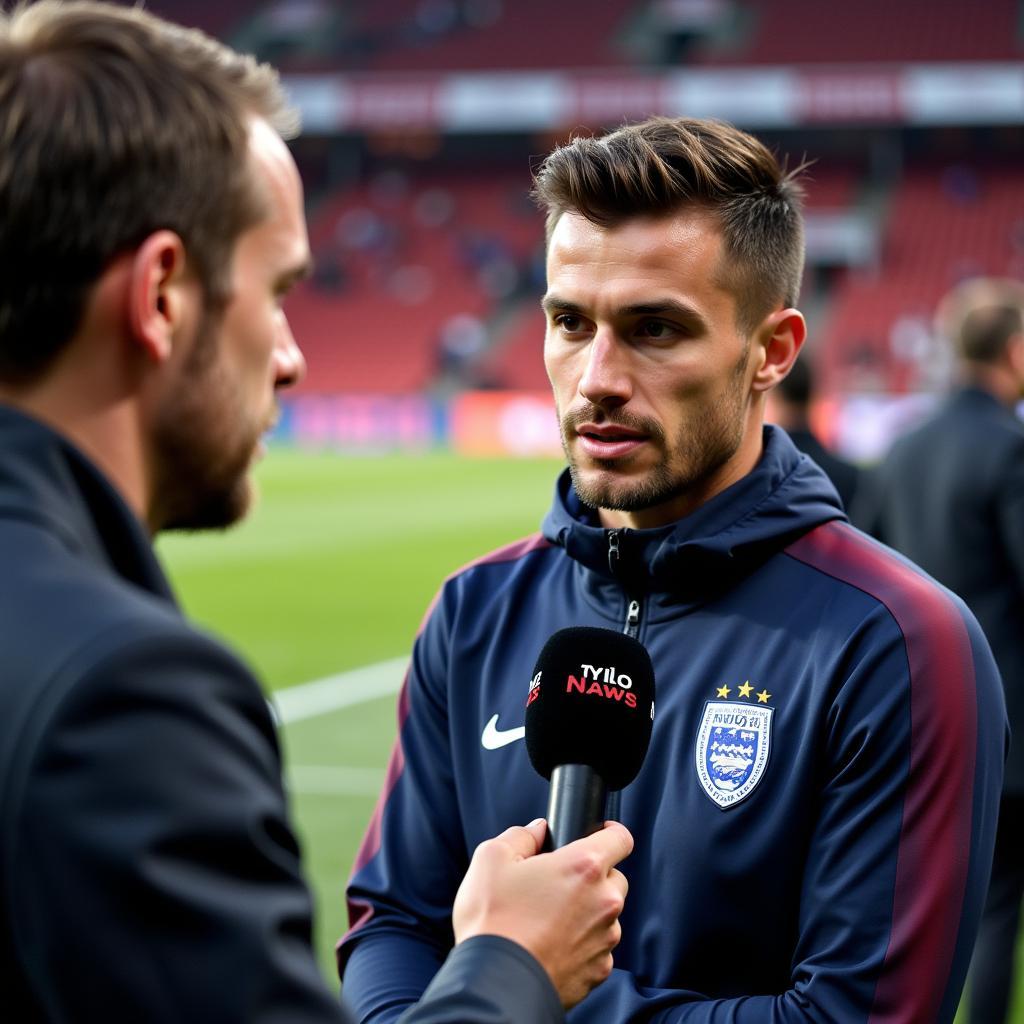 Football player giving an interview in English