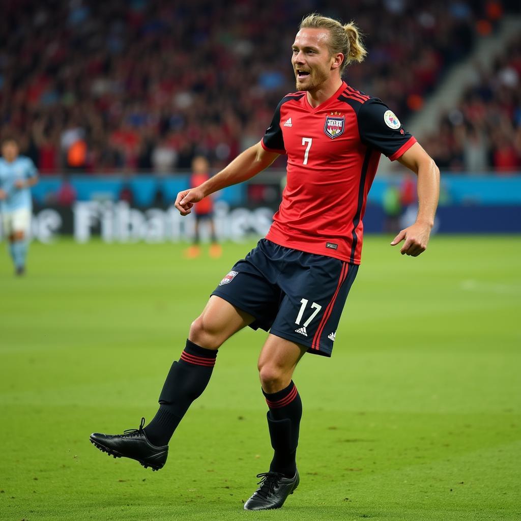 Erling Haaland celebrates a goal, highlighting his black boots and fierce determination.