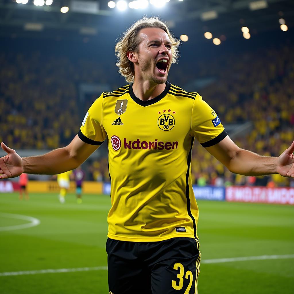 Erling Haaland celebrating a goal for Borussia Dortmund