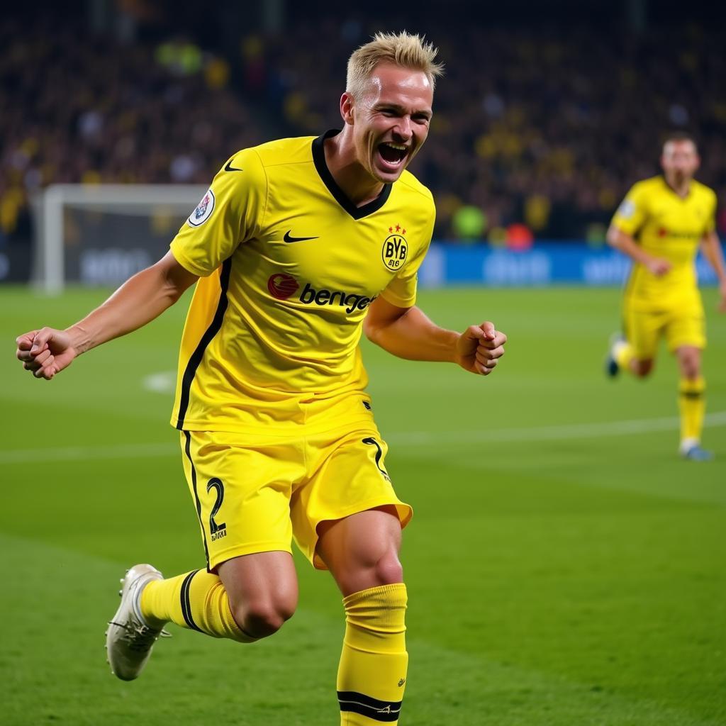 Erling Haaland celebrates a goal for Borussia Dortmund