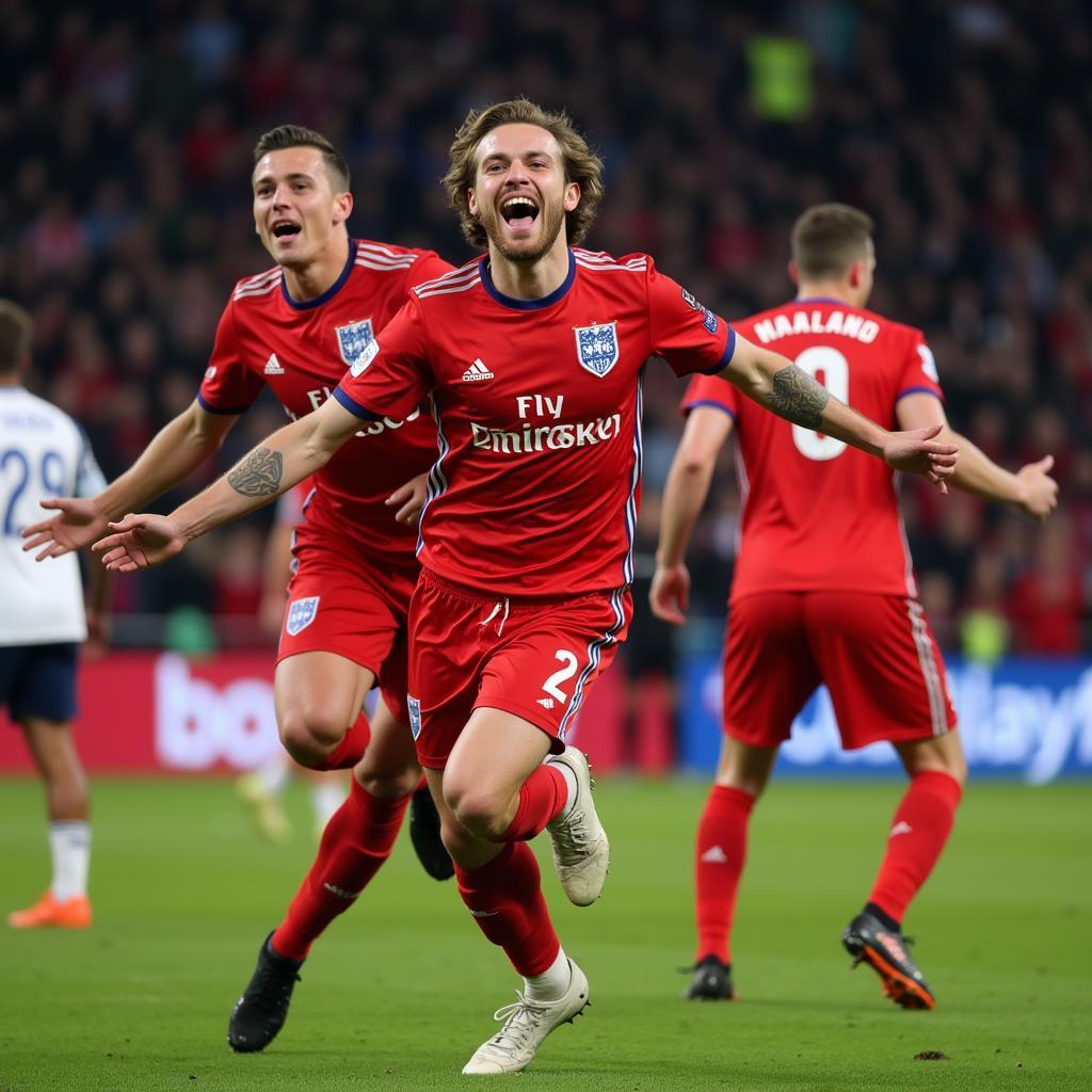 Erling Haaland celebrates a goal with teammates