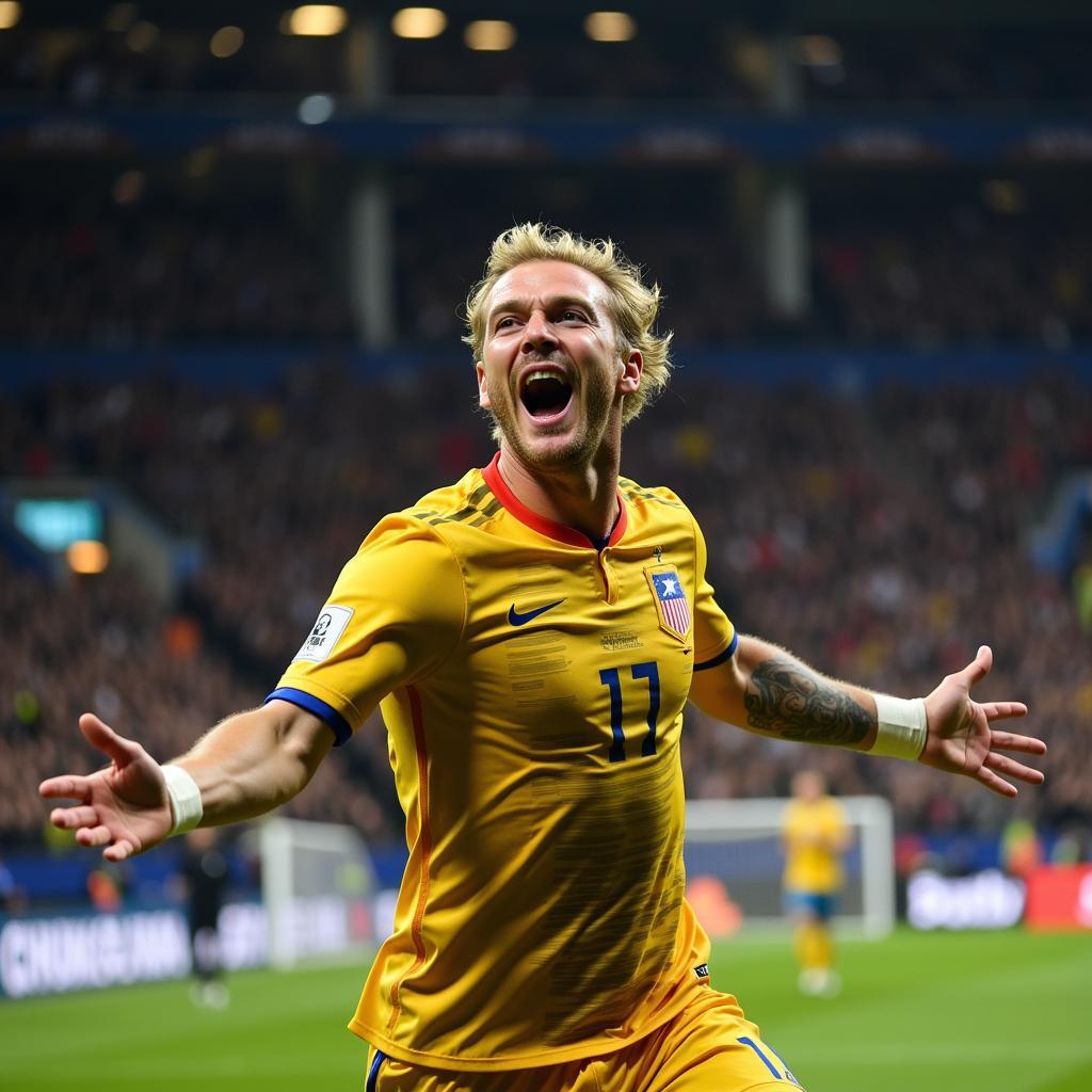 Erling Haaland celebrating a goal after scoring