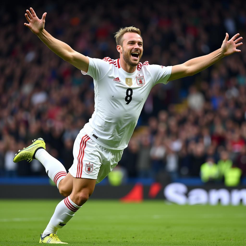 Erling Haaland celebrates a goal, eyeing the European Golden Shoe.