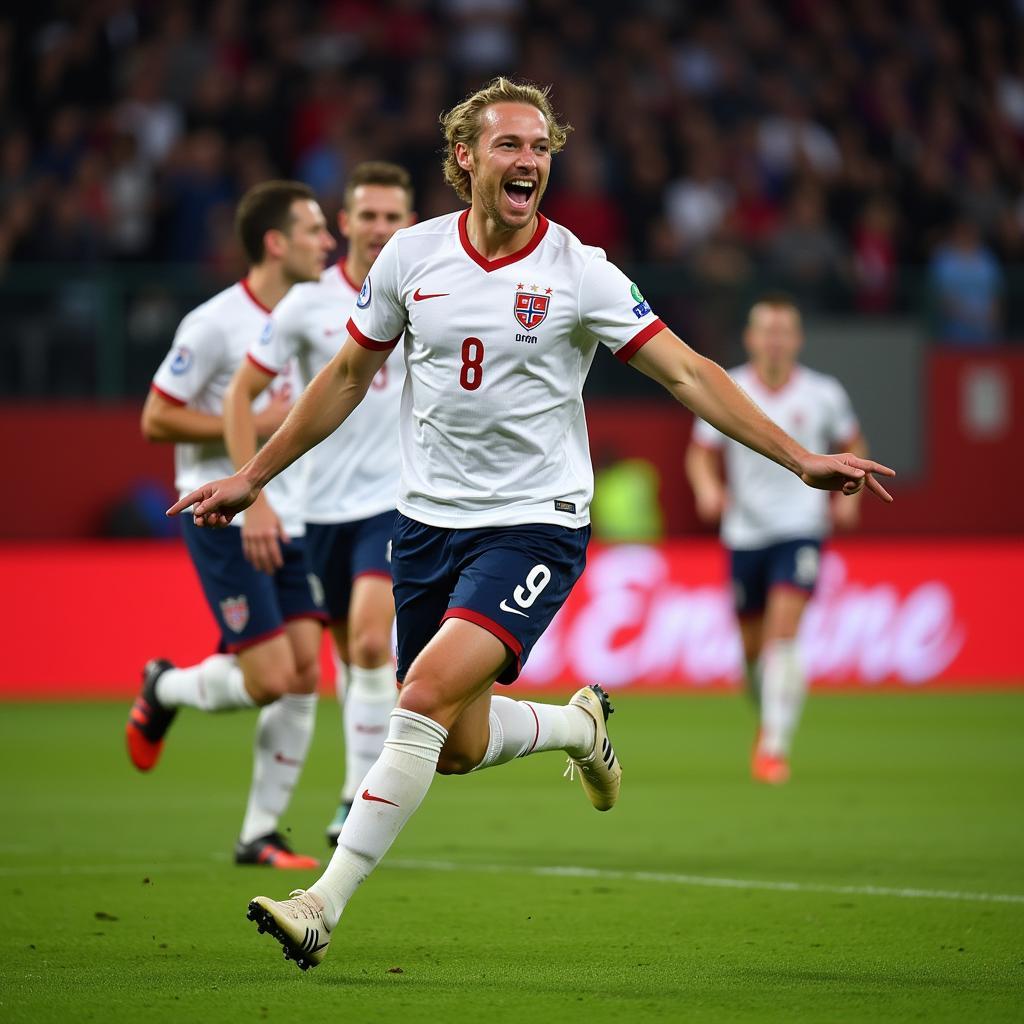 Haaland celebrating a goal for Norway