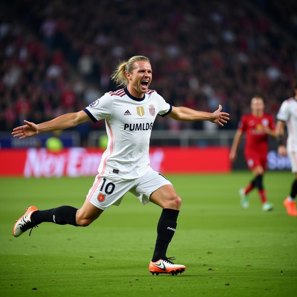 Erling Haaland celebrating a Champions League goal