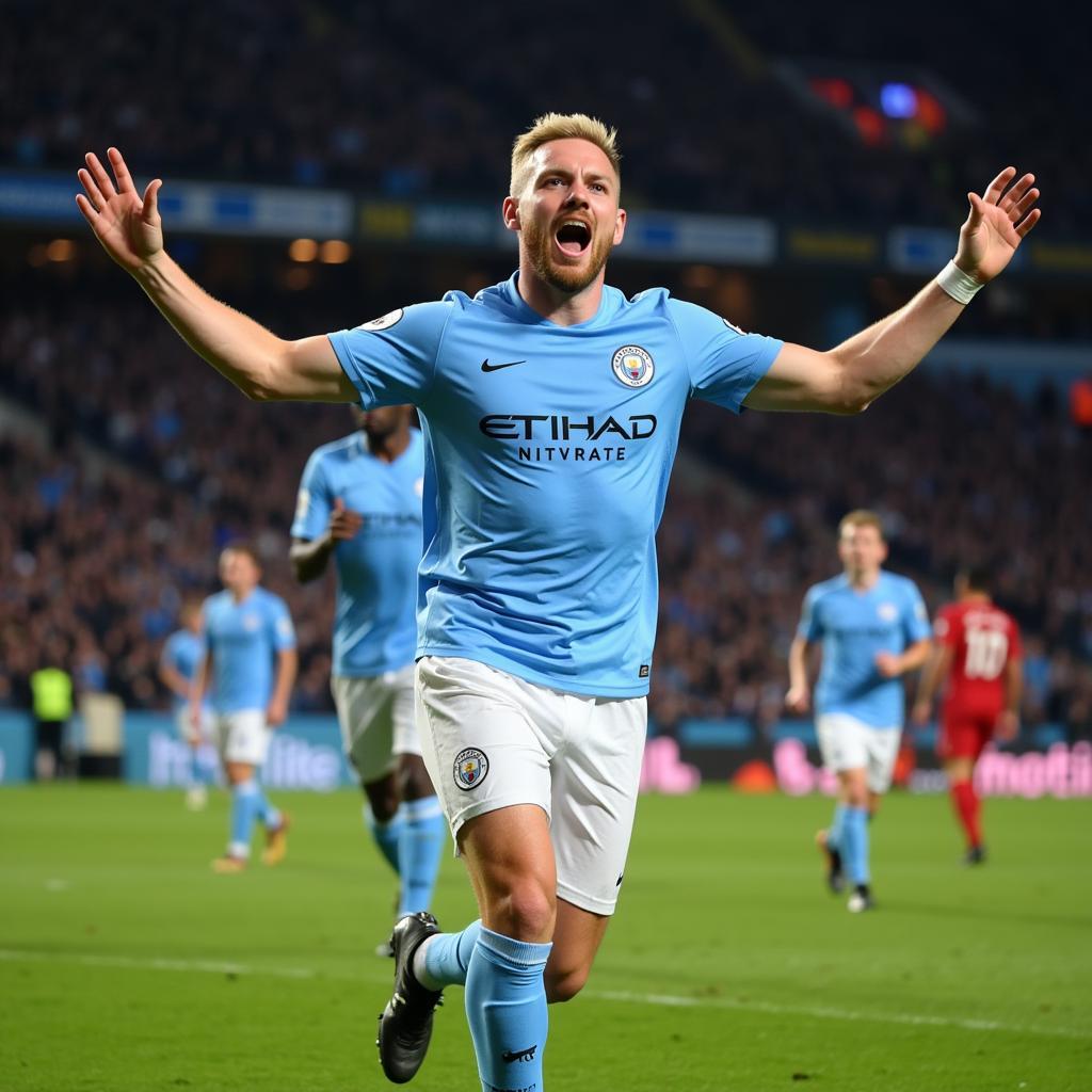 Erling Haaland celebrating a goal for Manchester City