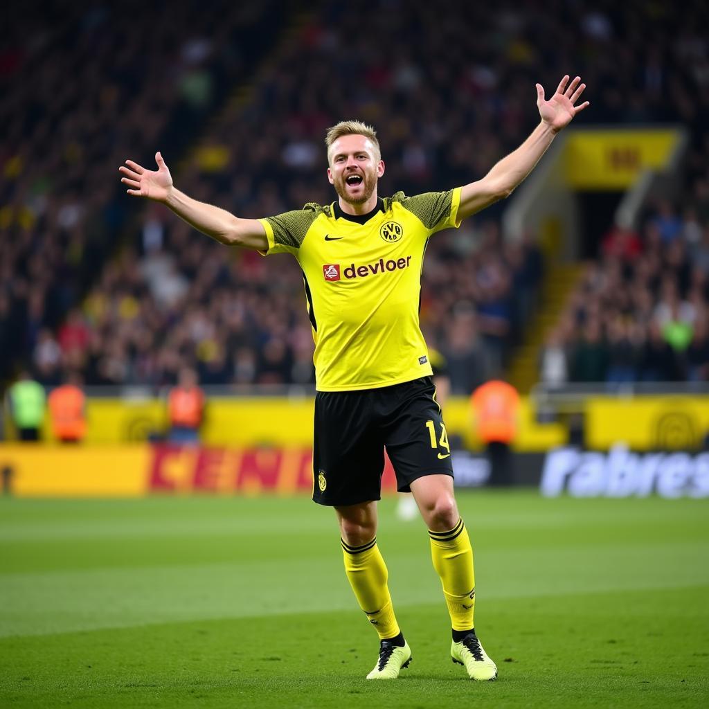 Erling Haaland celebrates a goal for Borussia Dortmund