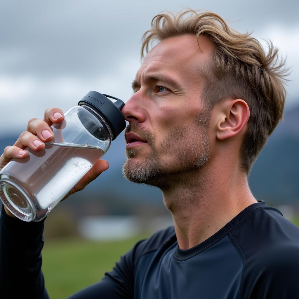 Erling Haaland Hydrating with His Water Bottle