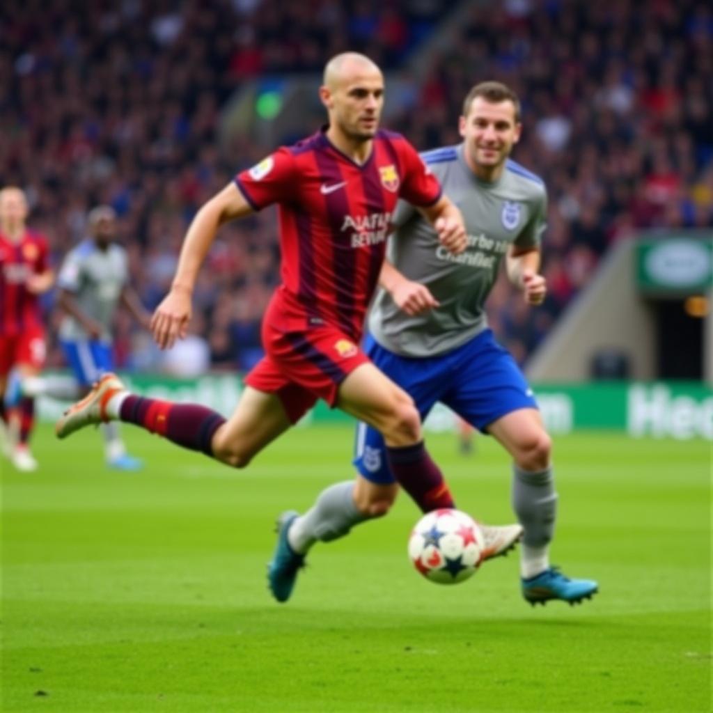 A dynamic action shot captures Erling Haaland in FIFA 23, showcasing his speed and power as he breaks through the defense.