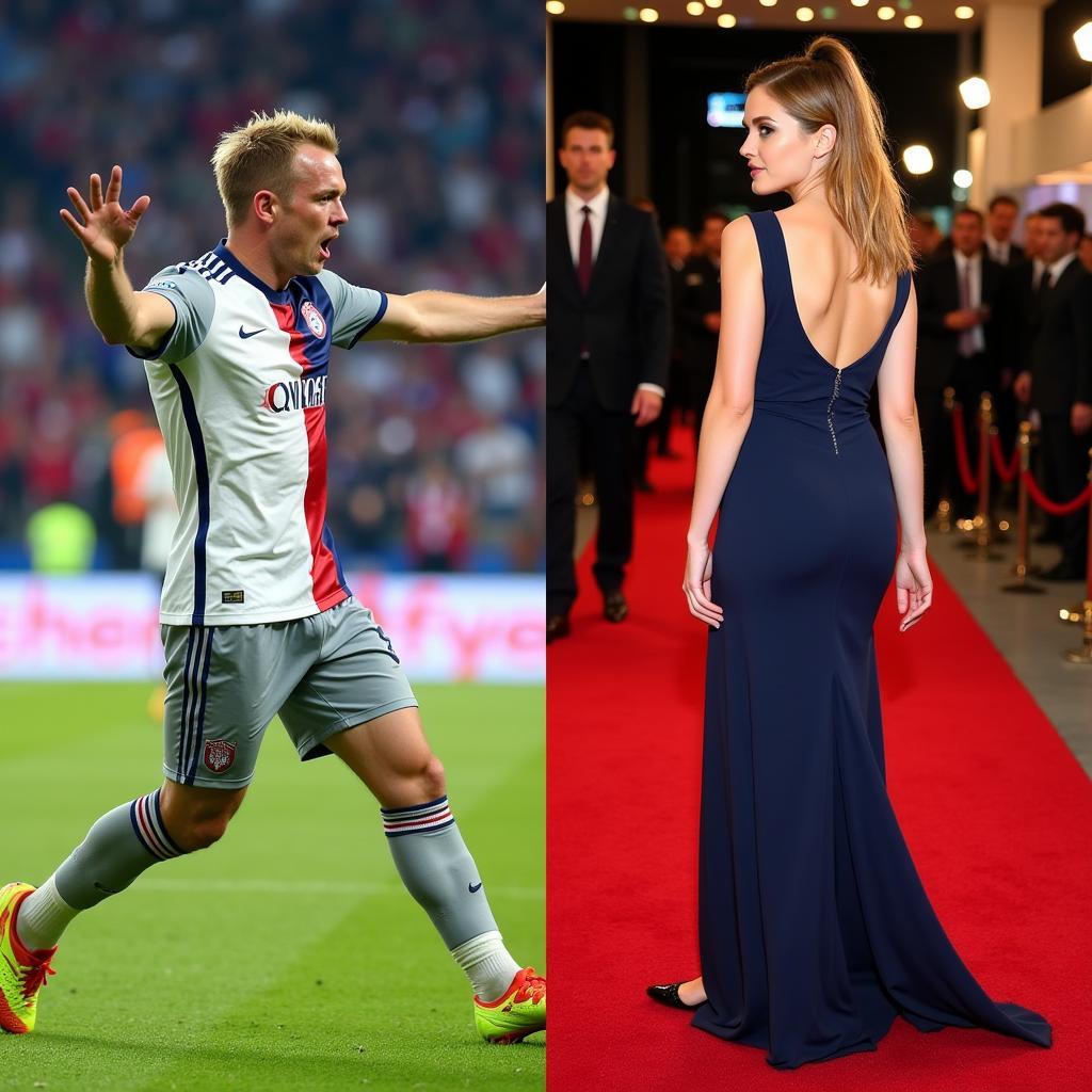 Erling Haaland Celebrating a Goal and Kristen Stewart on the Red Carpet