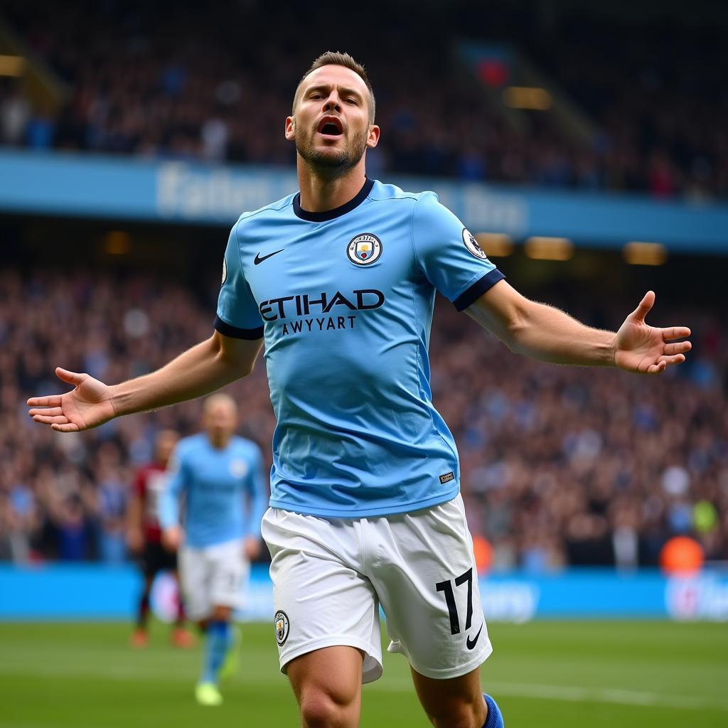 Erling Haaland celebrates a goal for Manchester City