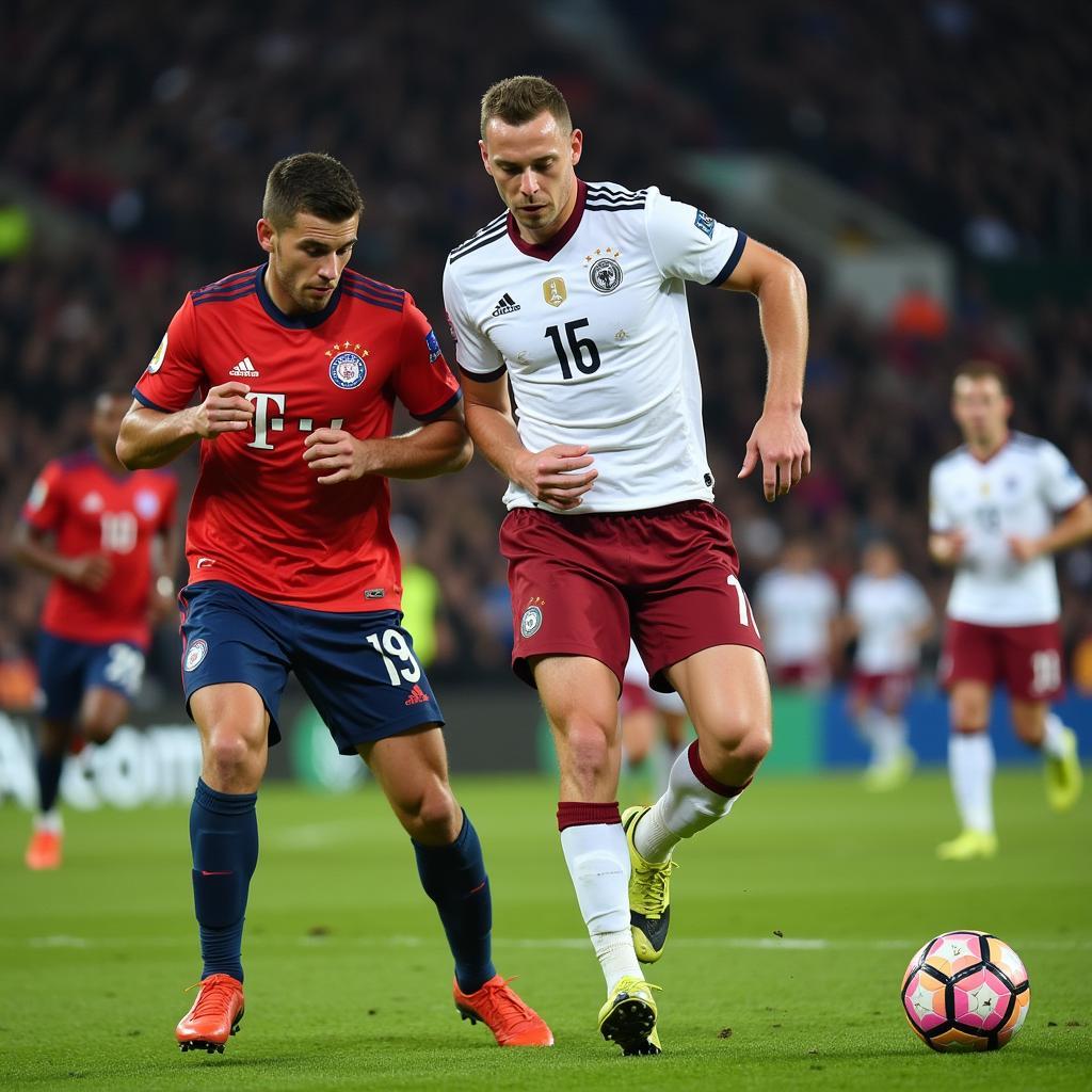 Erling Haaland shields the ball from a defender