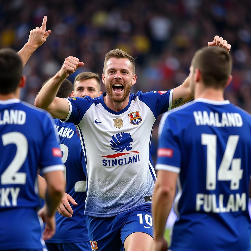 Erling Haaland celebrates a goal with teammates