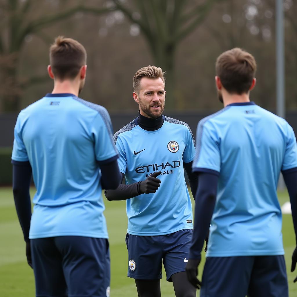 Erling Haaland interacting with Manchester City teammates