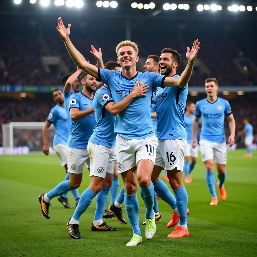 Erling Haaland celebrating a goal for Man City