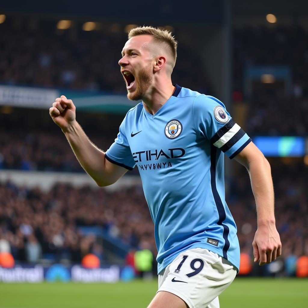 Erling Haaland celebrates a goal for Manchester City.