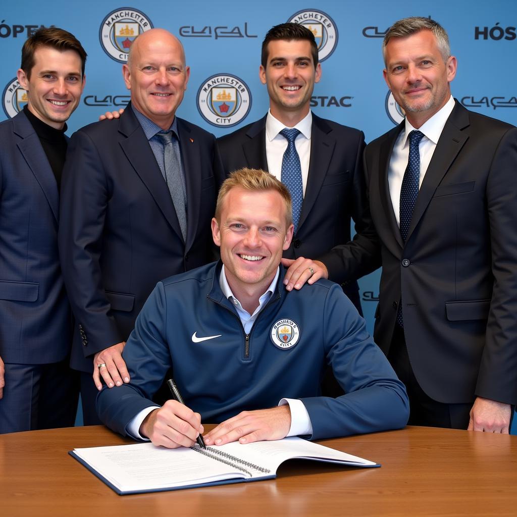 Erling Haaland signing his Man City contract