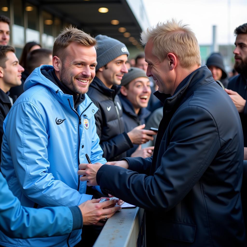 Erling Haaland interacting with Man City fans