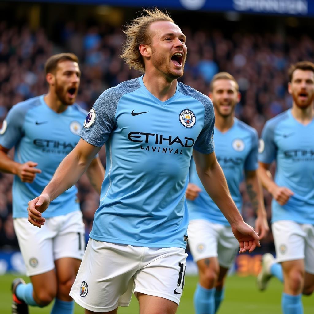 Erling Haaland Celebrating a Goal for Manchester City