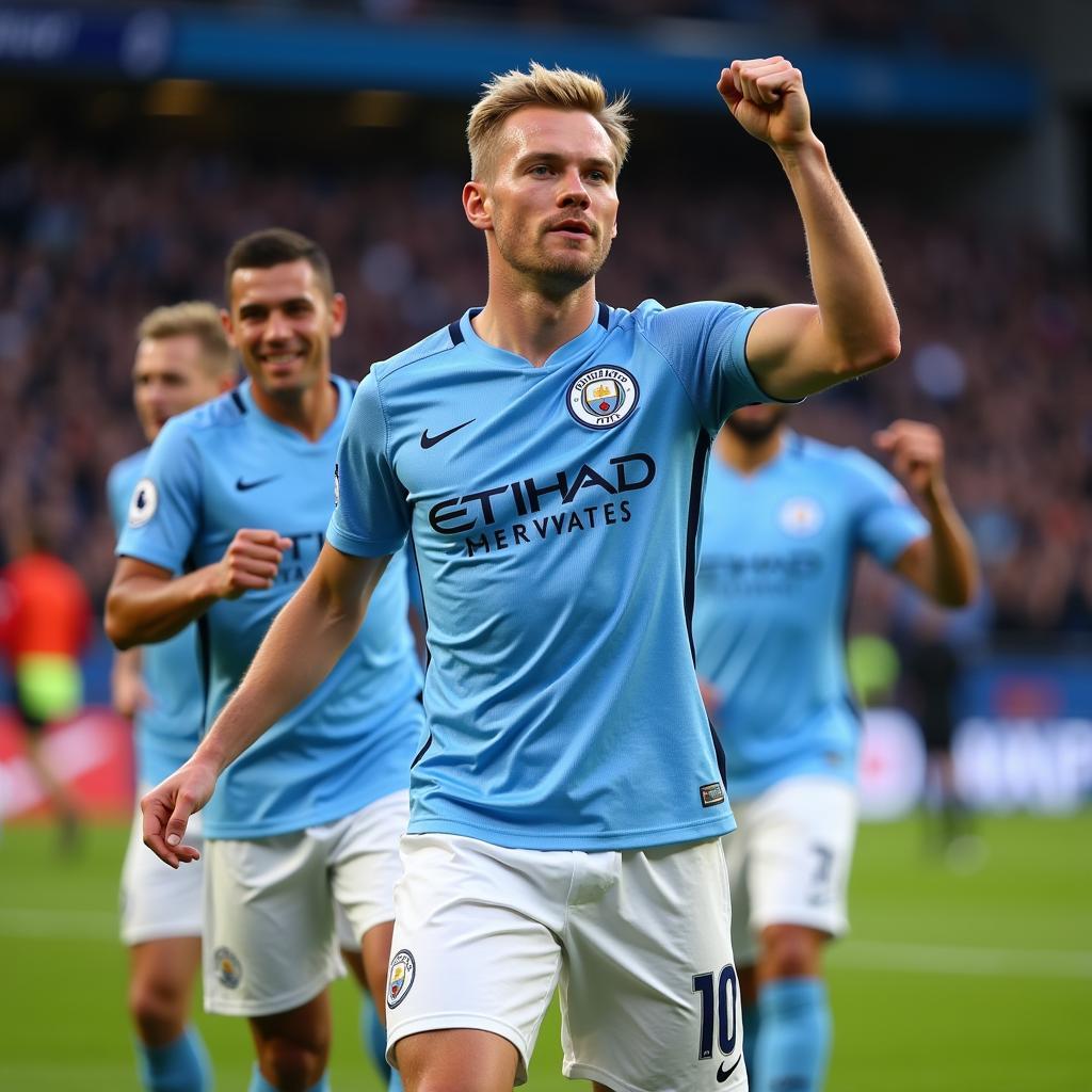 Erling Haaland celebrates a goal for Manchester City