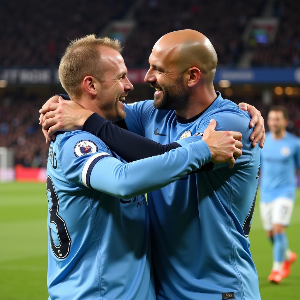 Erling Haaland and Pep Guardiola celebrating a goal