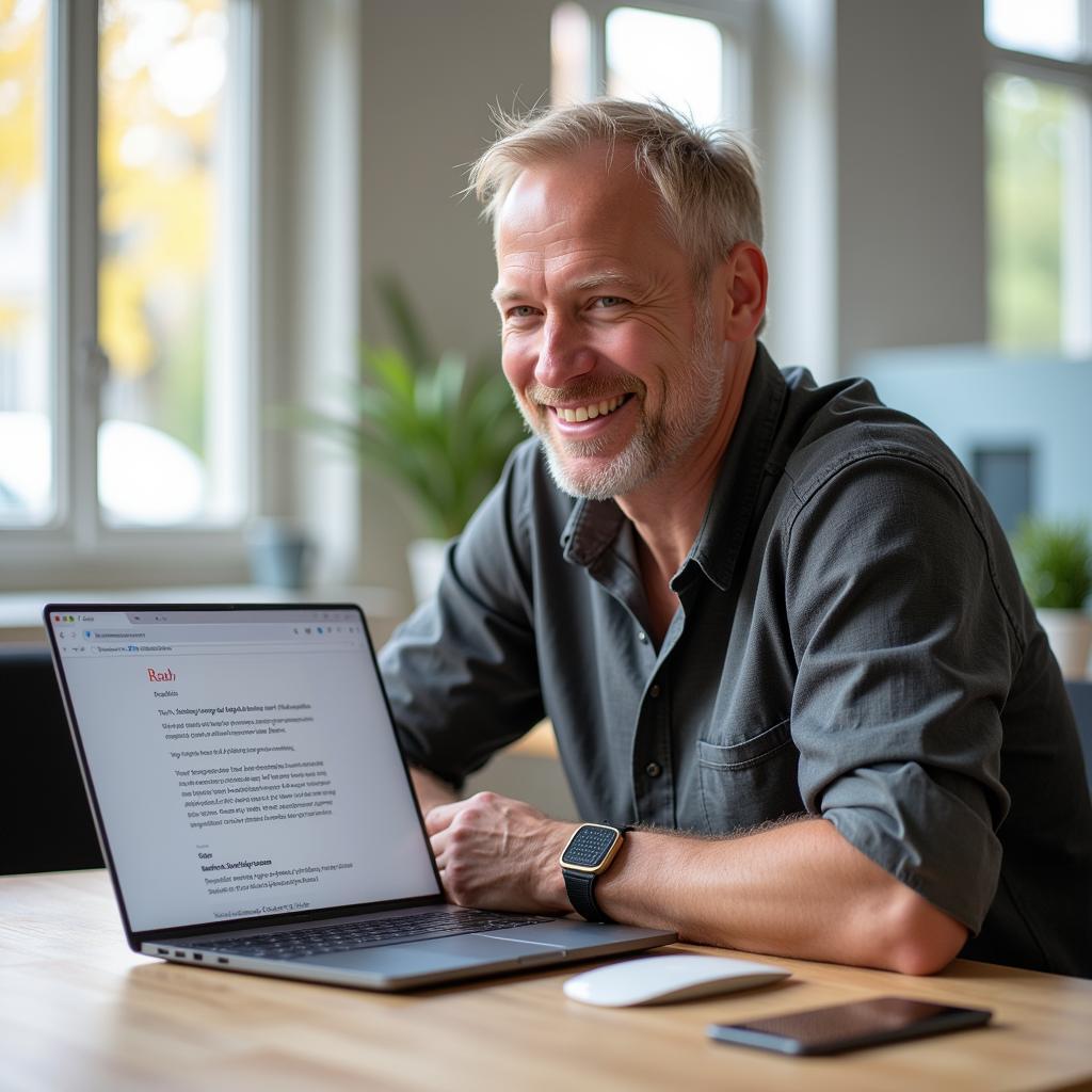 Erling Haaland reading a fan email on his laptop