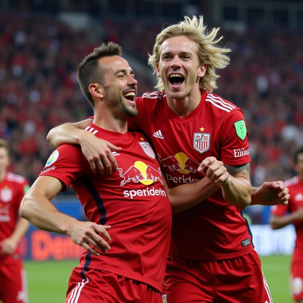 Erling Haaland celebrating a goal for Red Bull Salzburg