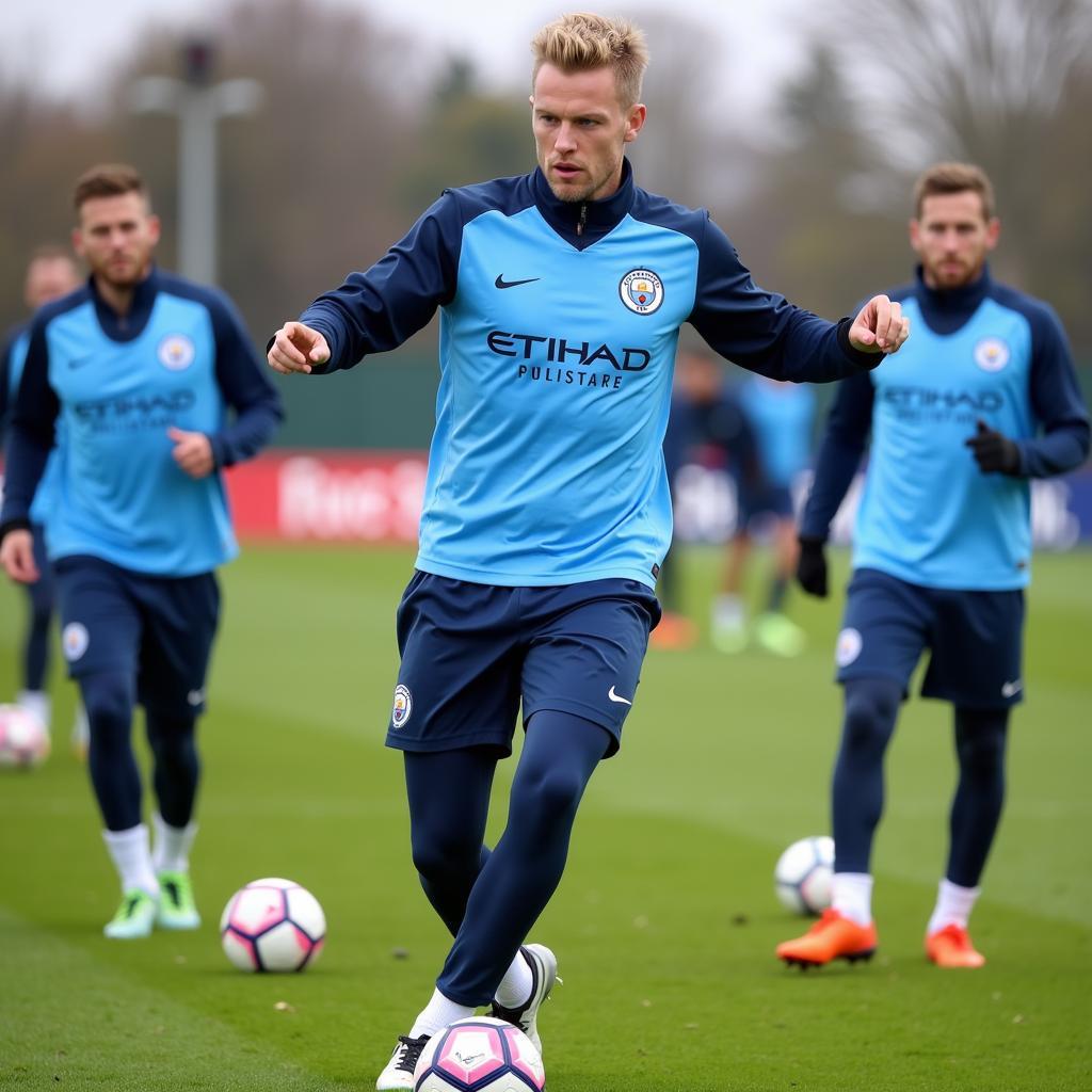 Erling Haaland trains with Manchester City.