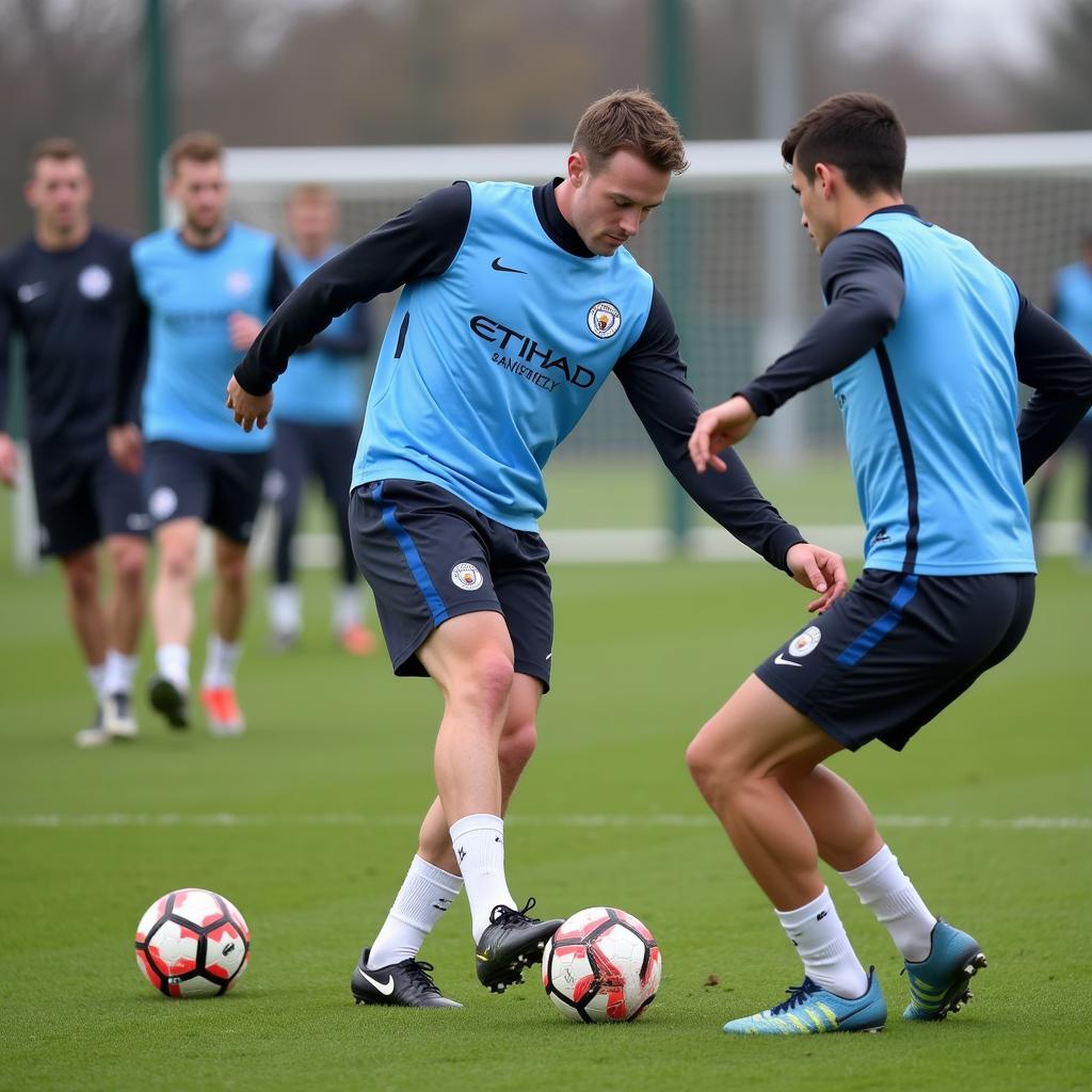 Erling Haaland training with Manchester City teammates.