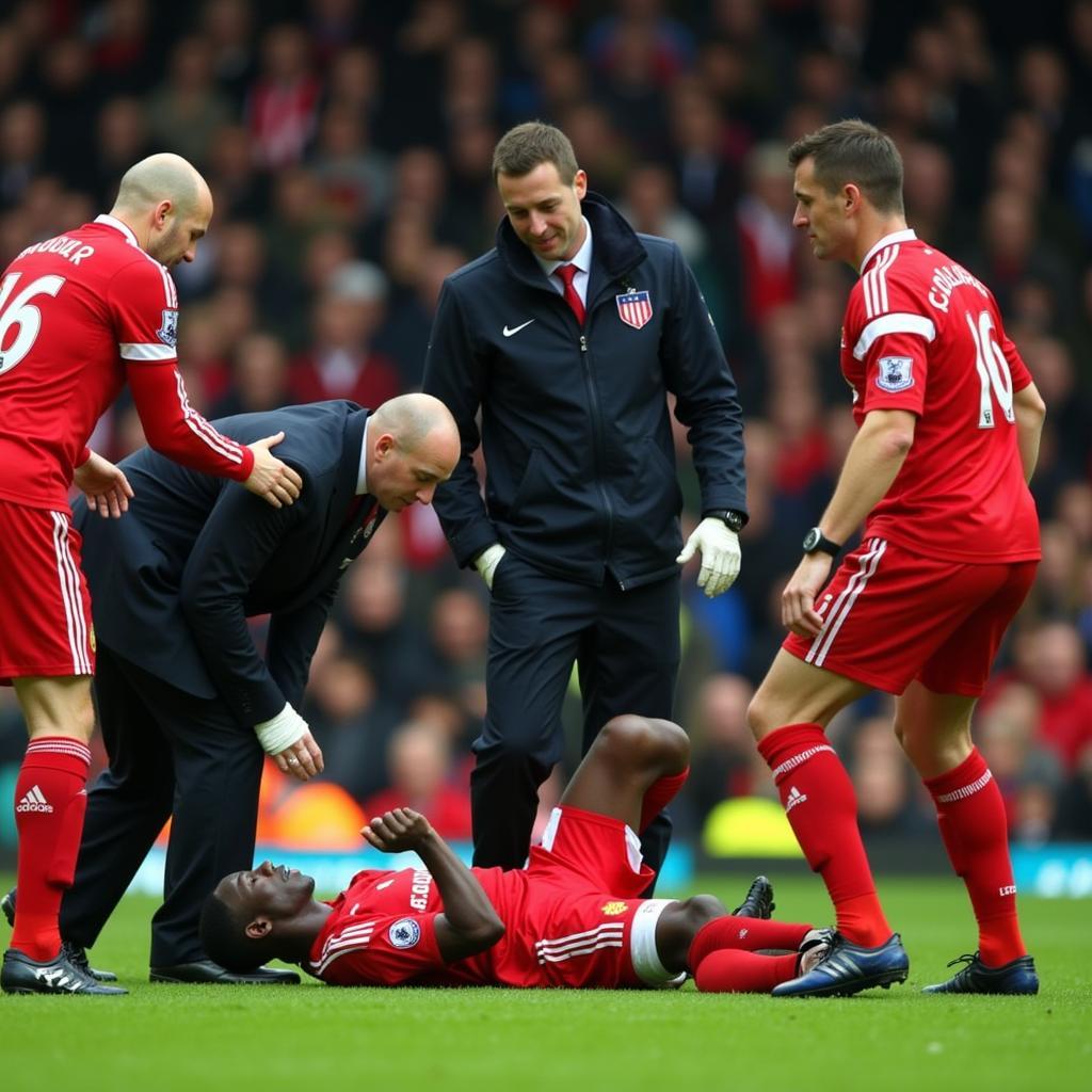 Fabrice Muamba collapses on the pitch during a football match.