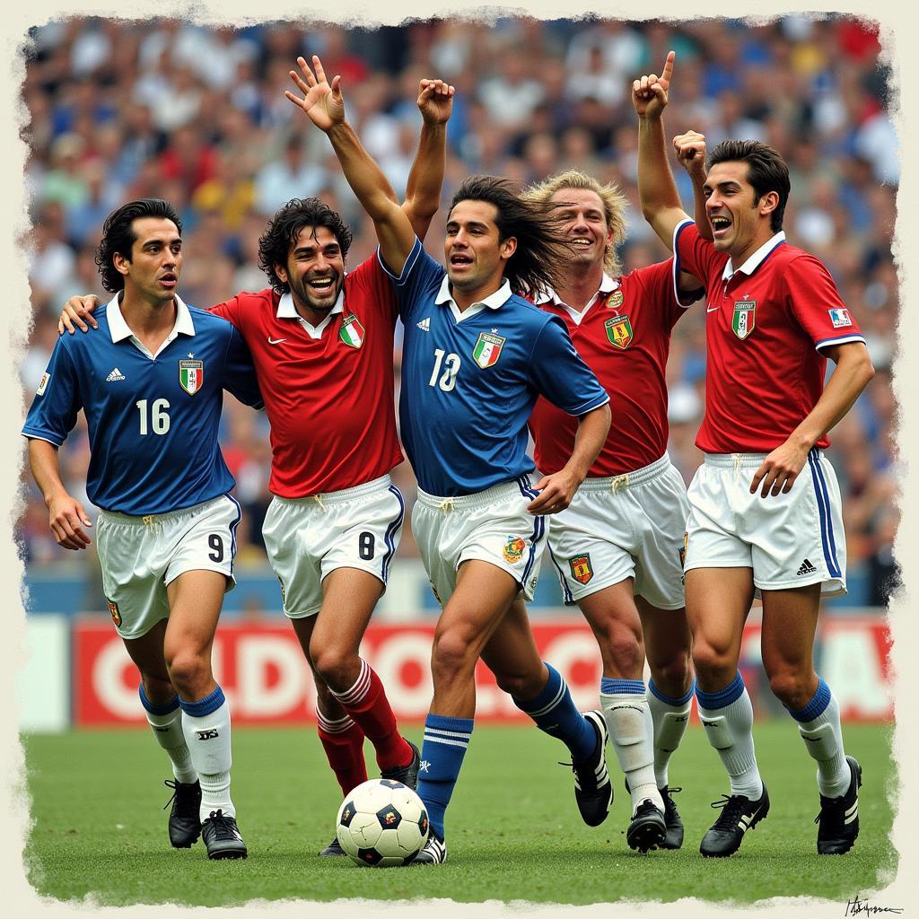 Famous Italian Football Players: A collage of iconic Italian footballers celebrating their victories.