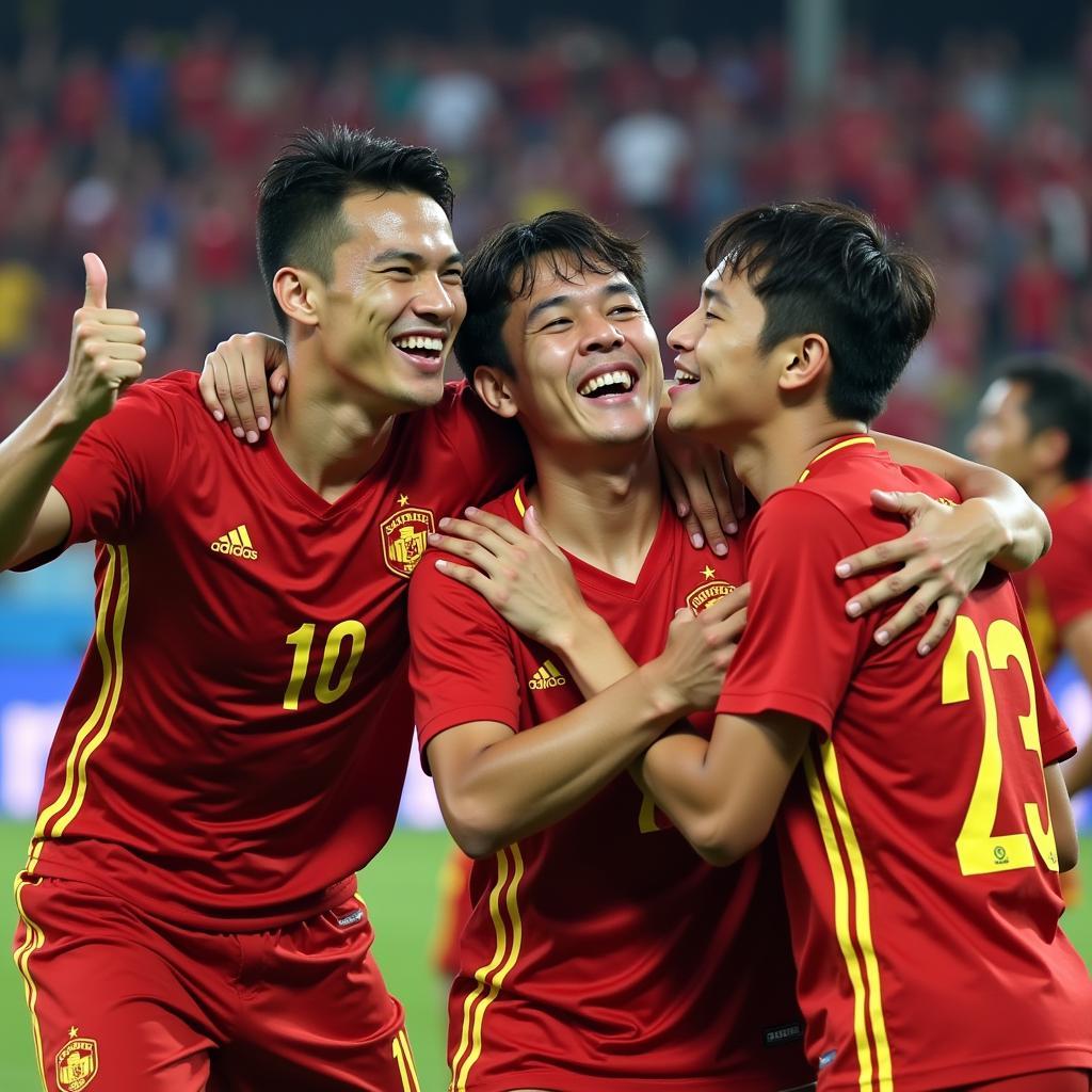 Iconic Southern Vietnamese Football Players Celebrating a Goal