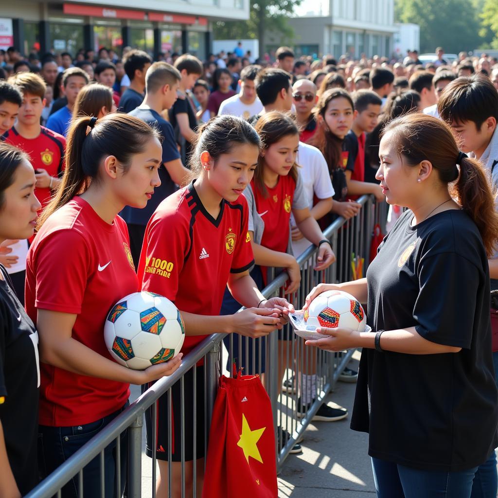 Fans Queueing for Autographs at a Football Event