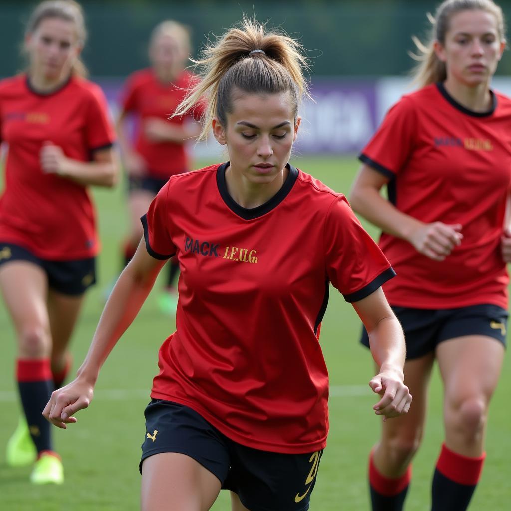 Female Footballers Training Hard