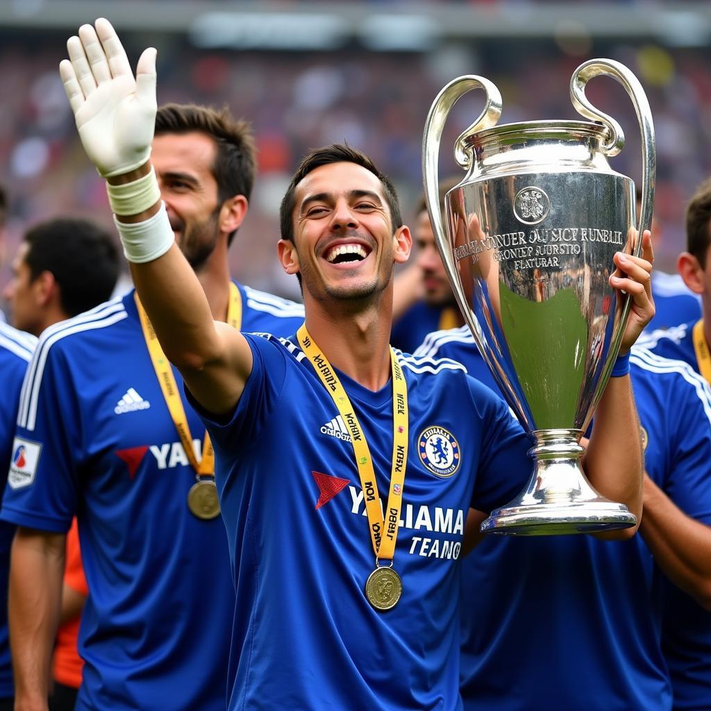 Fernando Torres celebrates winning the Champions League with Chelsea