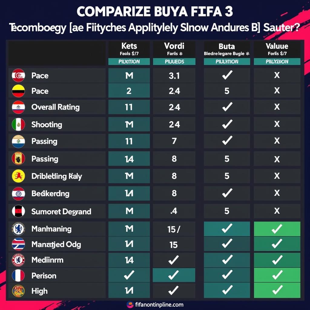 FIFA Online 3 Player Comparison Table