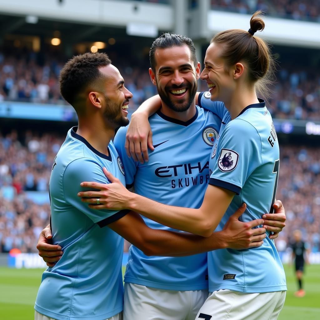 Foden, Grealish, and Haaland Celebrating a Goal