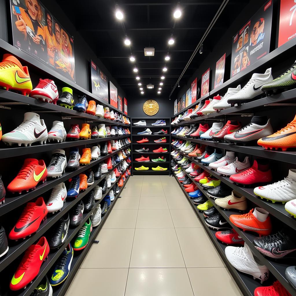 Football Boot Display in Vietnamese Sports Shop