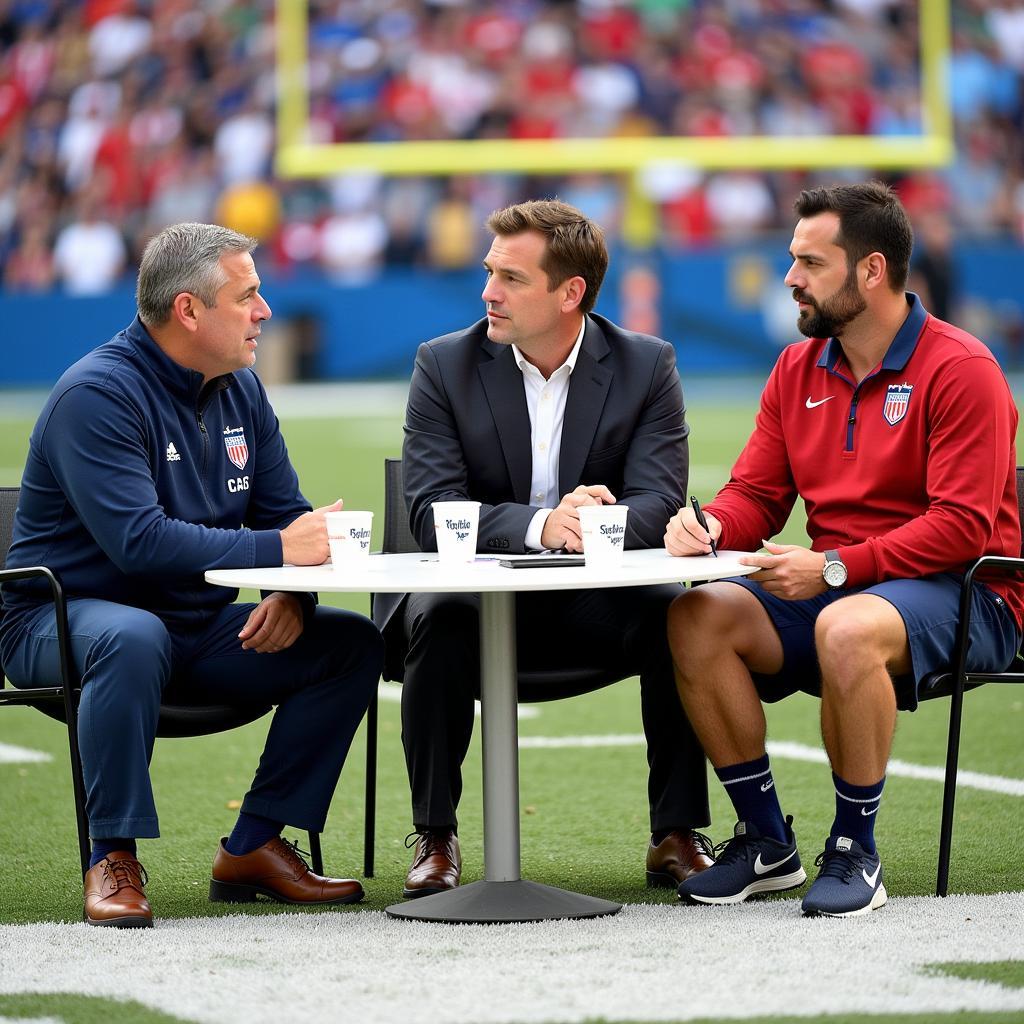 Experts debating ethics in football on a panel.