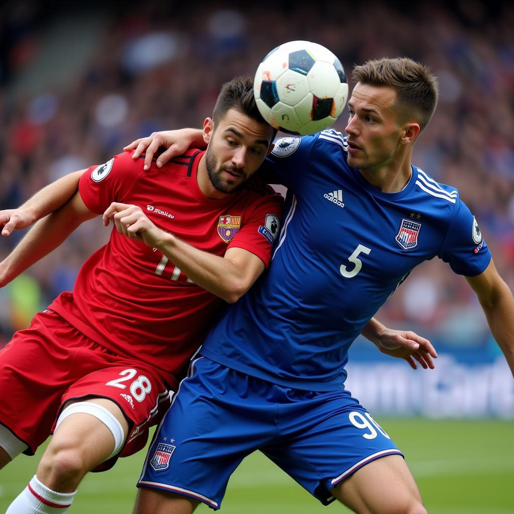 Players in red and blue kits competing, with a focus on potential psychological impacts of kit color.