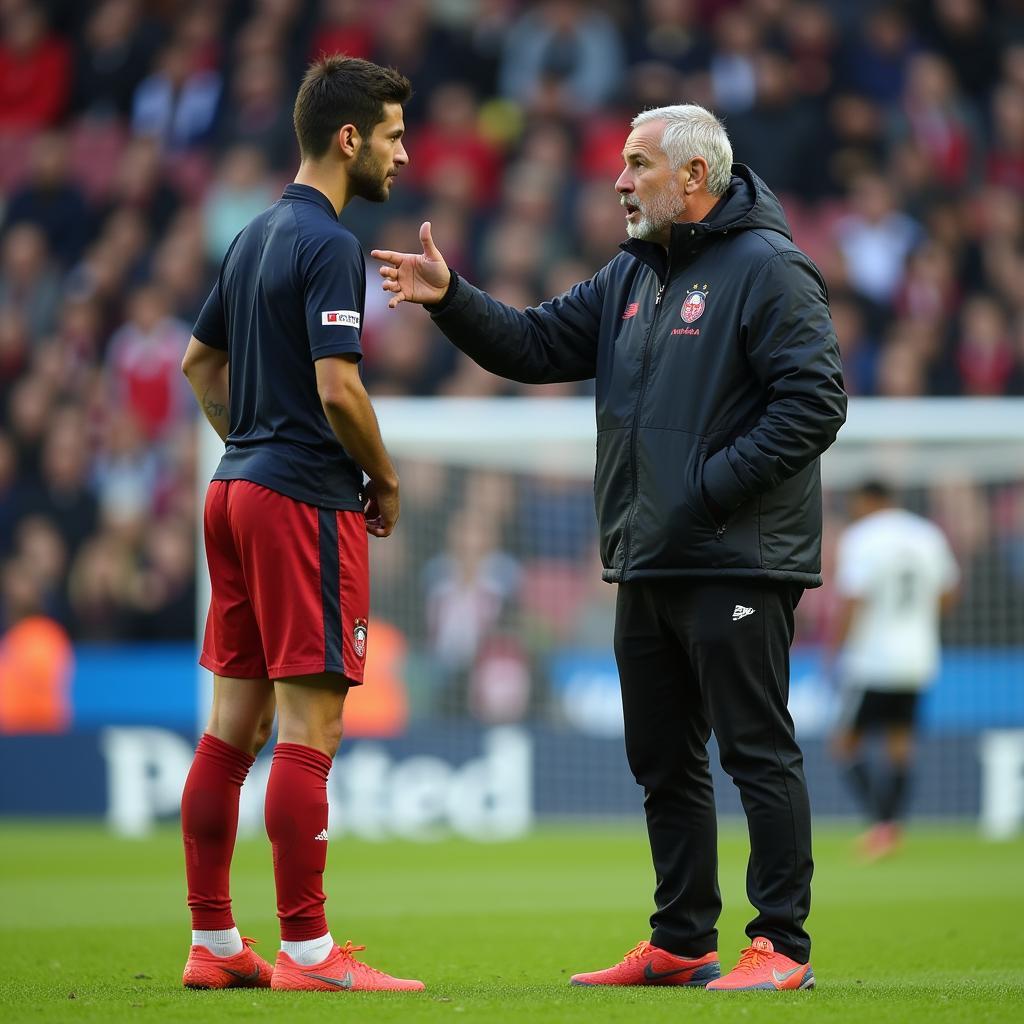 Experienced Mentor Guiding Young Football Player