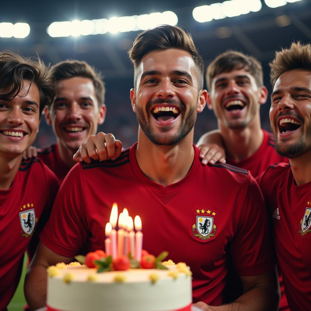 Football Player Celebrates Birthday with Teammates