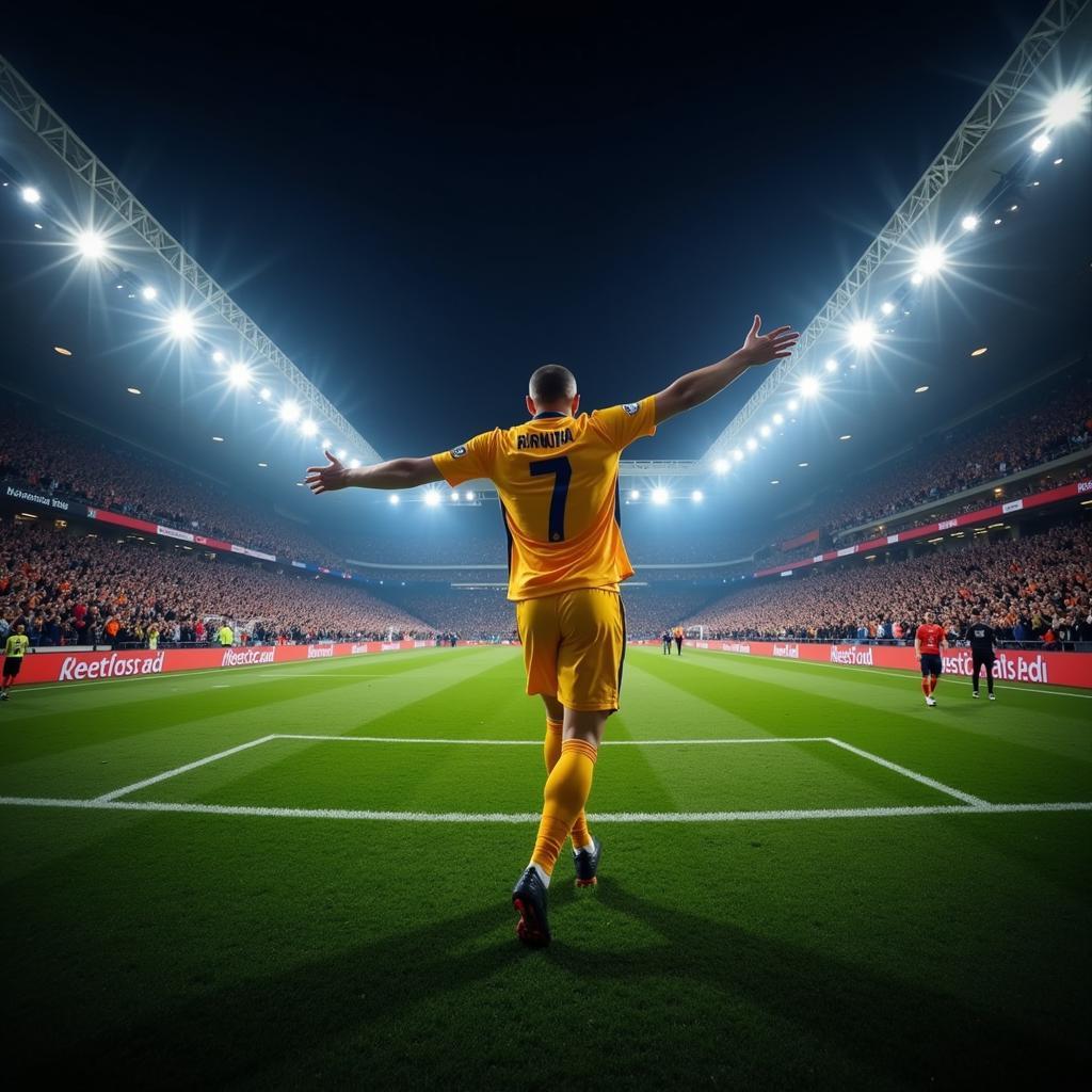 Football Player Celebrates a Goal with Fans