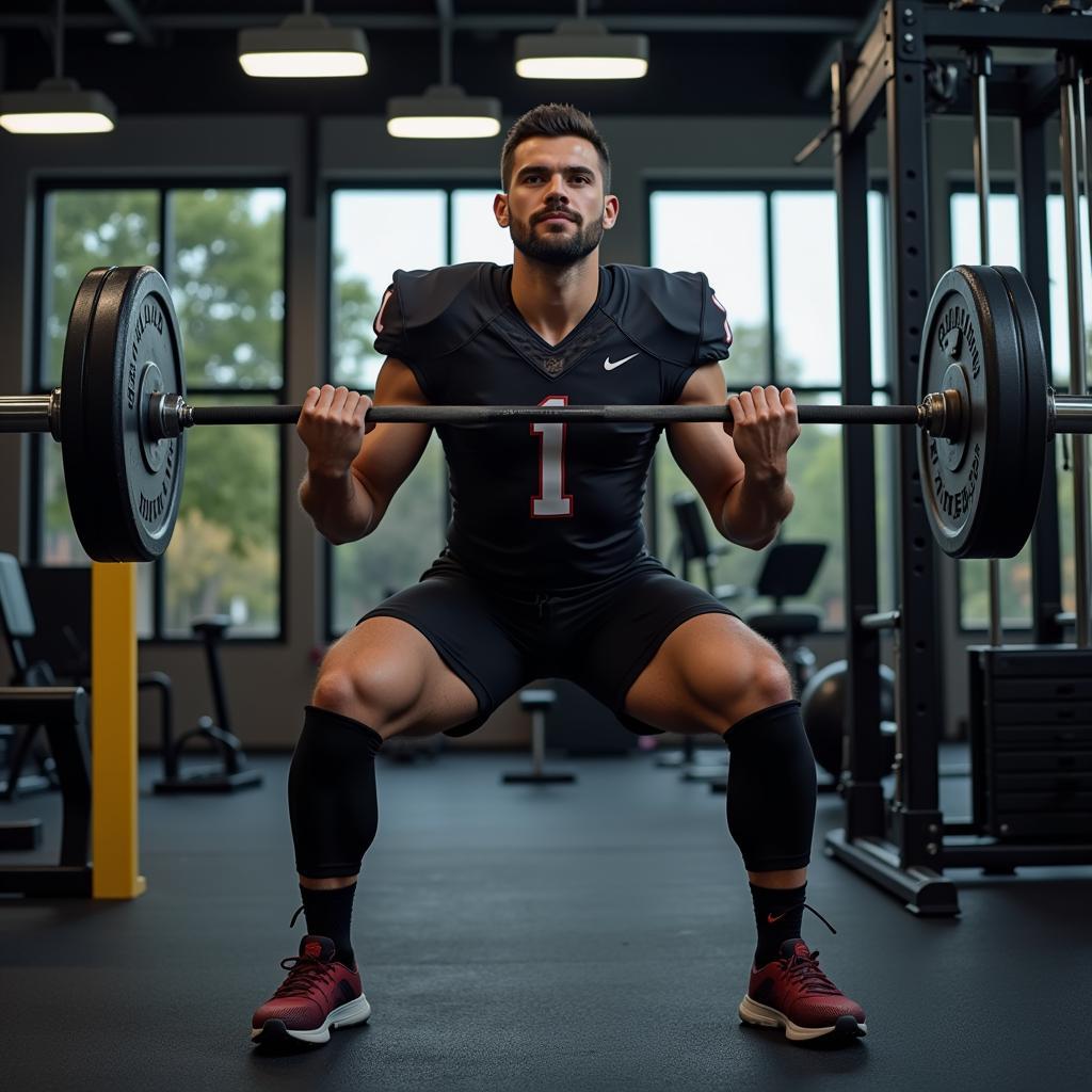 Football Player Strength Training in the Gym