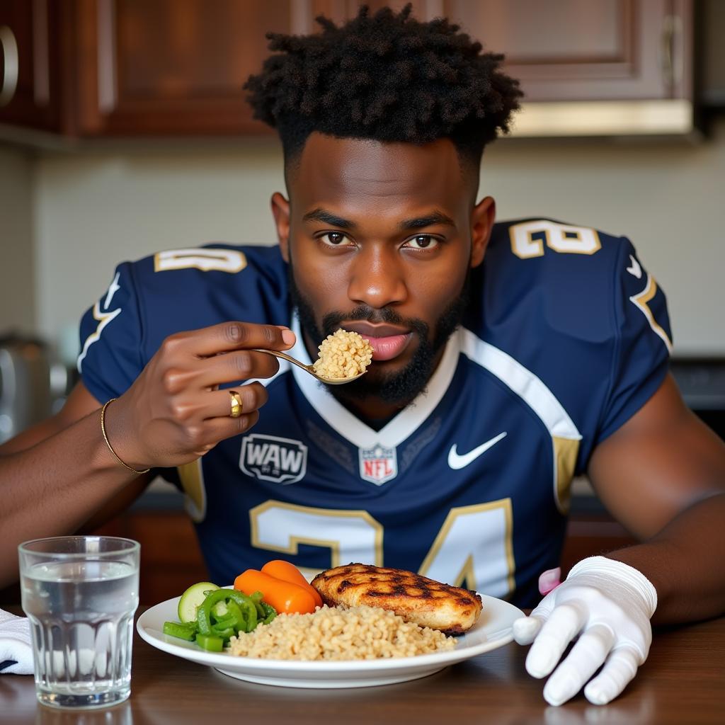 Football Player Eating a Healthy Meal