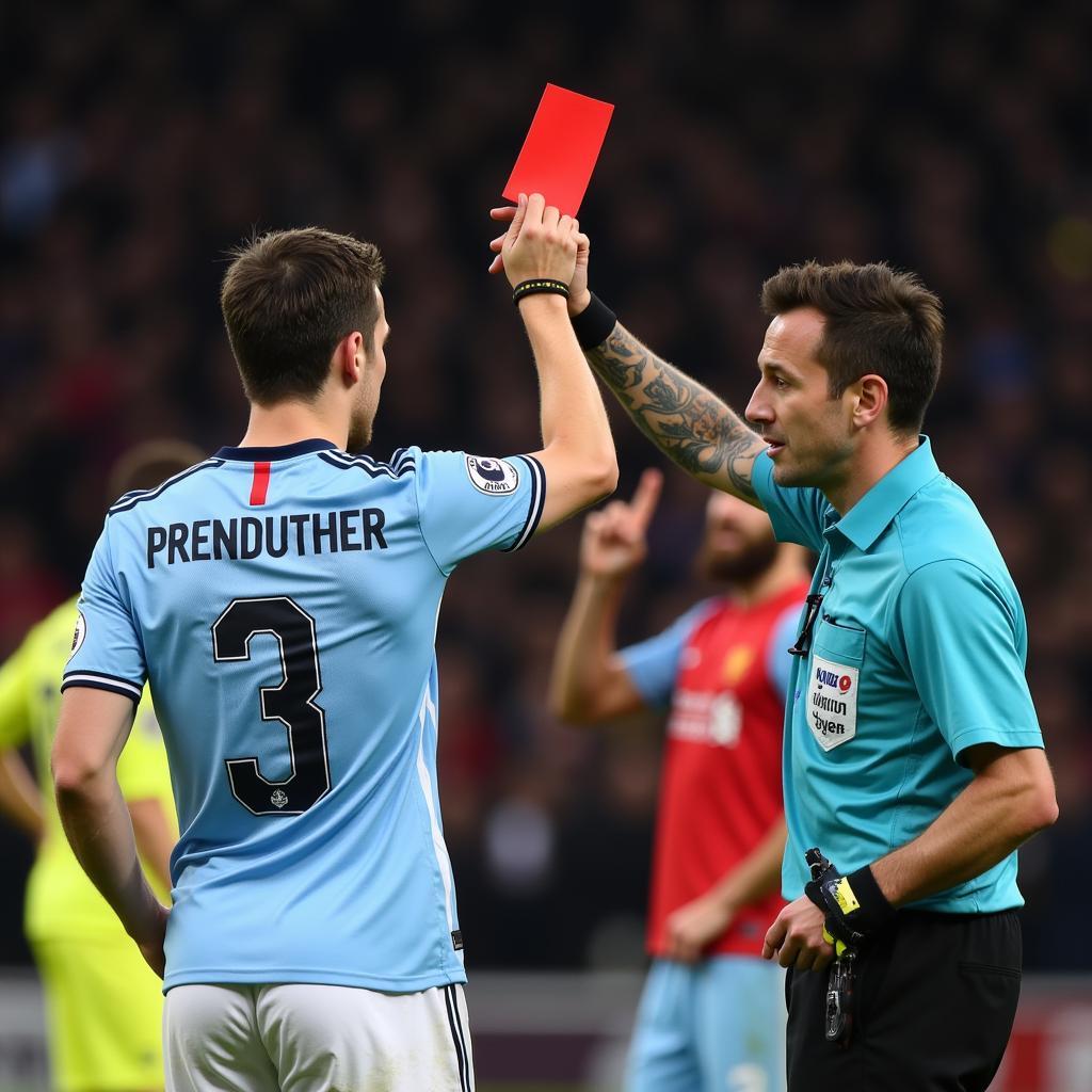 Football Player Receiving a Red Card Penalty